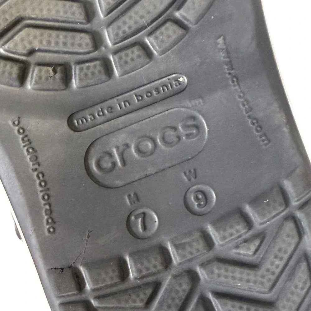 Crocs Crocband Clogs Black White Striped Midsole Mens 7 Womens 9 11016-001